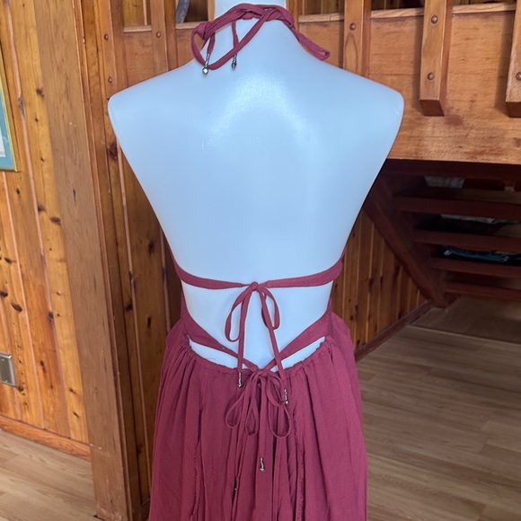 Free People size Small Backless Halter Maxi Dress in dark mauve pink - Picture 4 of 12